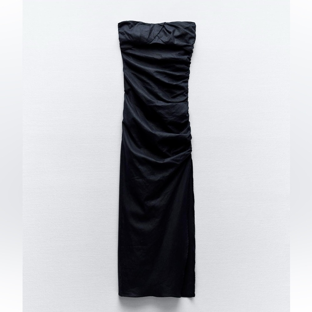 Ruched linen blend midi dress